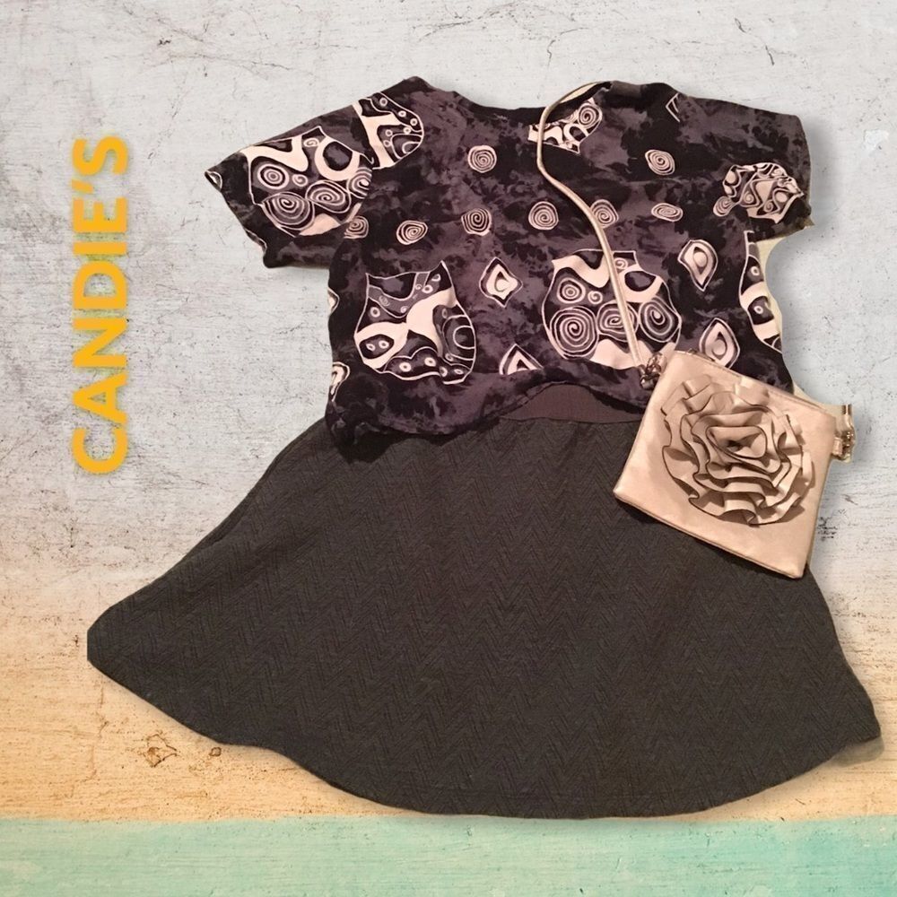 CANDIE'S CHEVRON FAUX SUEDE SKATER‎ SKIRT